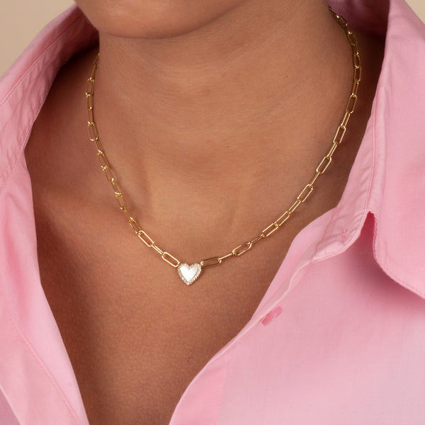 BITZ AHAVA Tiny Stone Heart Paperclip Necklace - Four Color Options