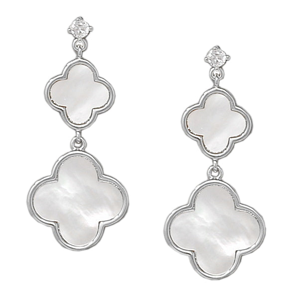 BITZ CLOVER MOTHER PEARL DOUBLE DROP EARRING