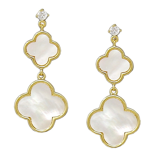 BITZ CLOVER MOTHER PEARL DOUBLE DROP EARRING