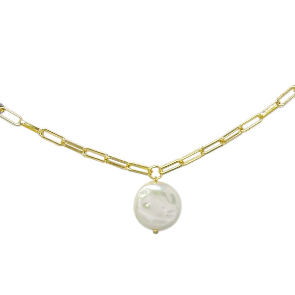BITZ PAPERCLIP FRESHWATER PEARL NECKLACE