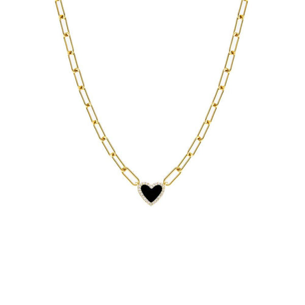 BITZ AHAVA Tiny Stone Heart Paperclip Necklace - Four Color Options