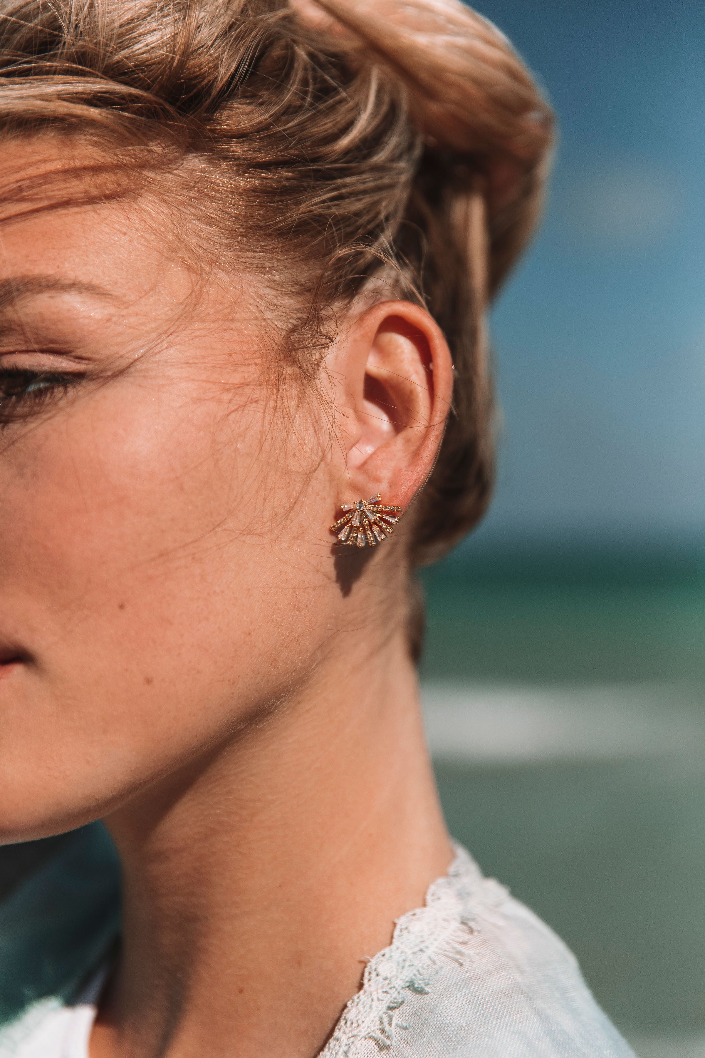 BITZ CZ FAN STUD EARRING