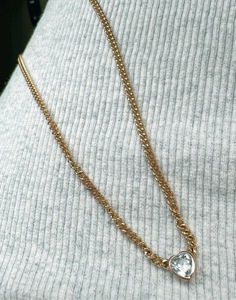 GOLD SOLITAIRE HEART NECKLACE W CHAIN