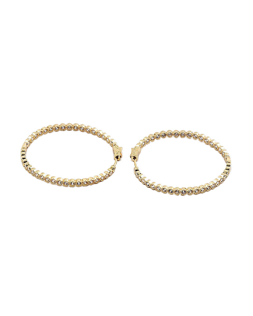 BITZ CZ HOOP EARRING 2" GOLD