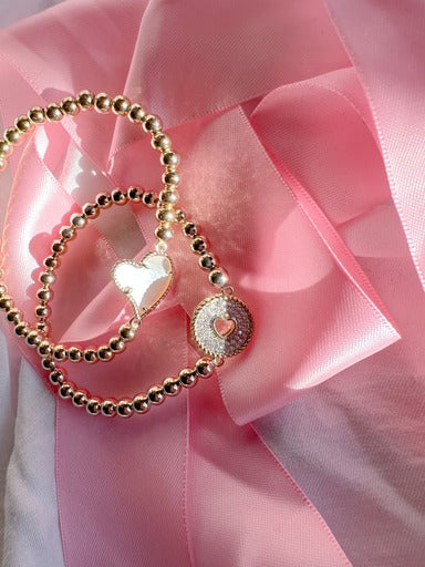BITZ GOLD BALL N CZ STACKING BRACELET - LOCK HEART