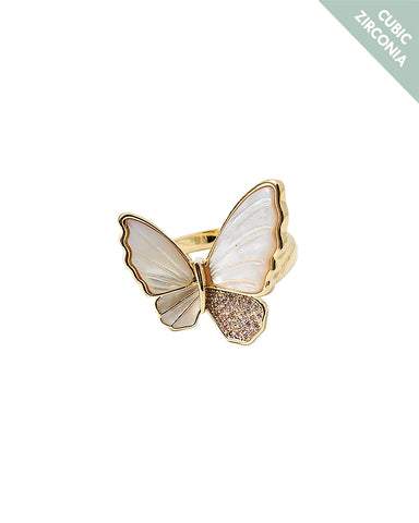BITZ BUTTERFLY N MOTHER PEARL BUTTERFLY RING