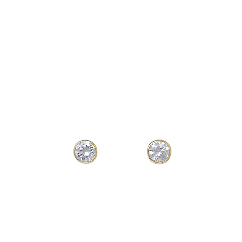 BITZ 8mm Round Bezel CZ Stud Earrings -Gold -925 Sterling Post and CZ