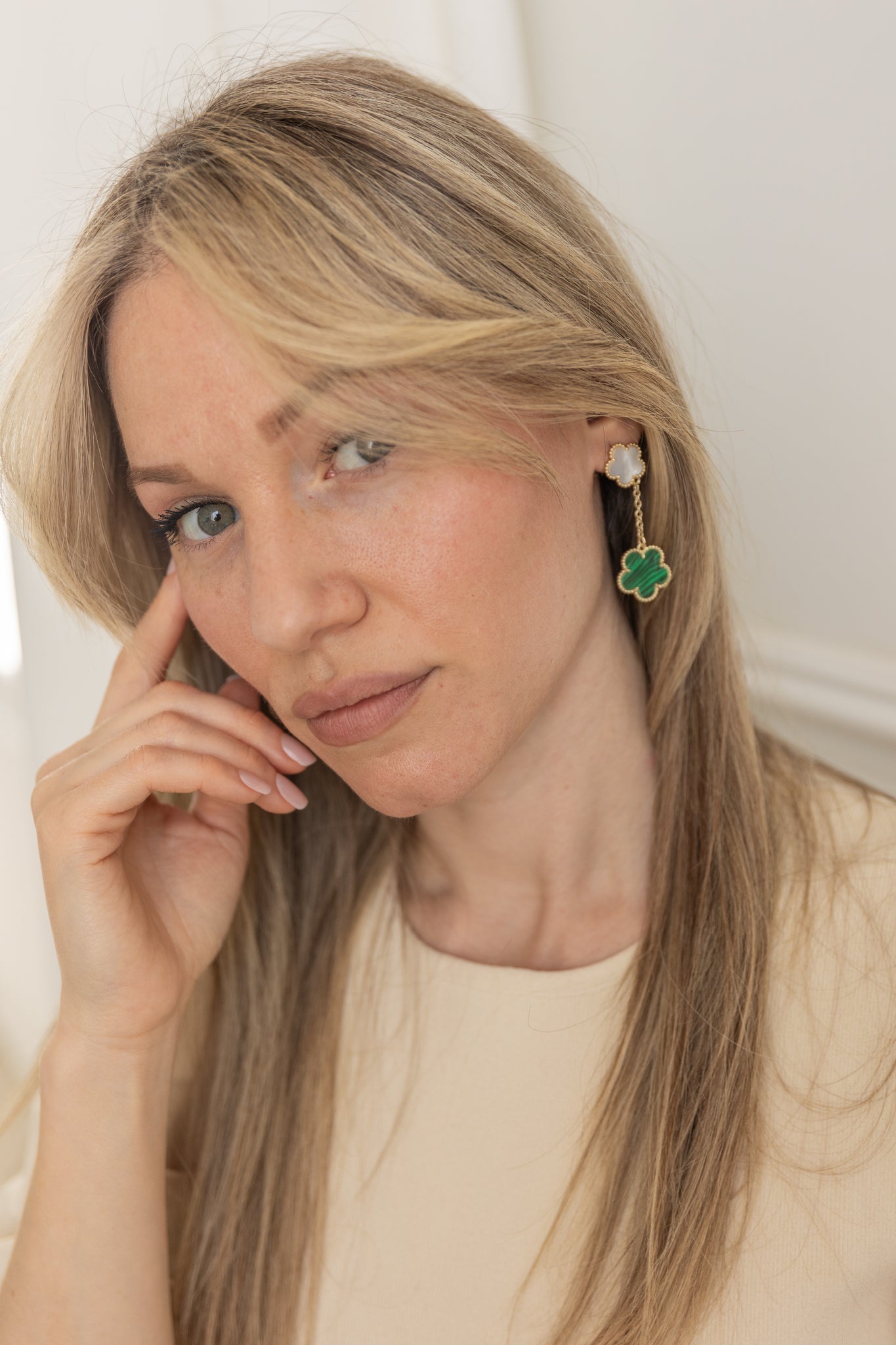 Emerald Clover Charm Earrings