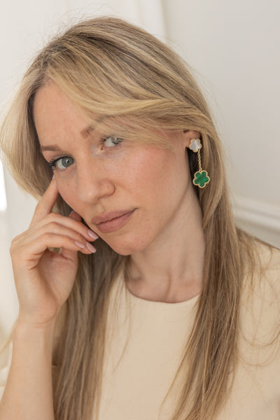 Emerald Clover Charm Earrings