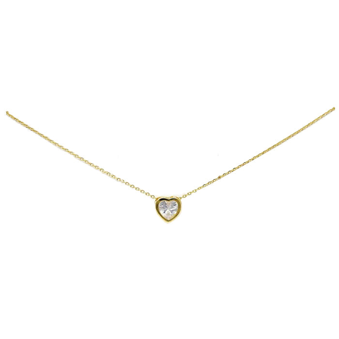 BITZ SOLITAIRE HEART NECKLACE - GOLD OR SILVER