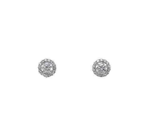 BITZ  5mm CZ Pave Halo Stud Earrings - CZ and Rhodium Dipped -Sterling Silver Post