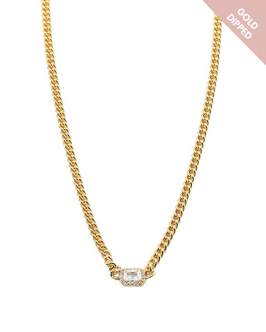 BITZ GOLD LINK CHAIN WITH RECTANGLE CZ NECKLACE