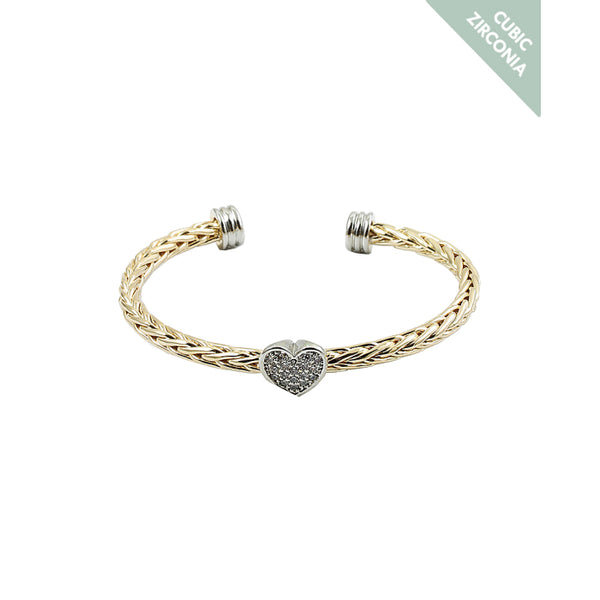 BITZ CLASSIC CABLE BRACELET WITH CZ HEART - two tone