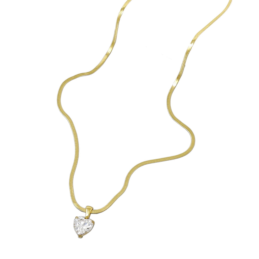 BITZ HEART CZ HERRINGBONE NECKLACE