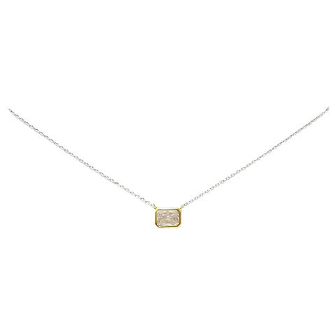 BITZ CZ  Rectangular Stone Gold Dipped Chain Necklace