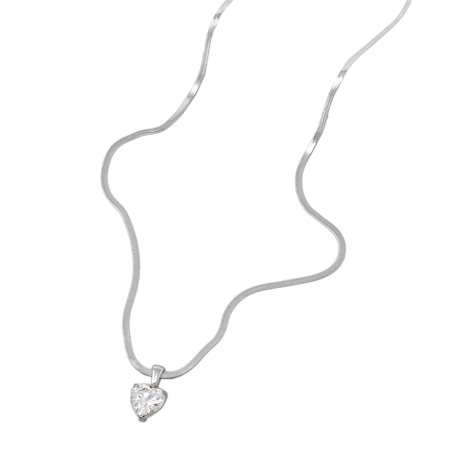BITZ HEART CZ HERRINGBONE NECKLACE