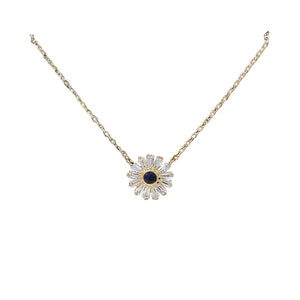 BITZ CZ Pave Flower Pendant Chain Necklace - Blue Sapphire