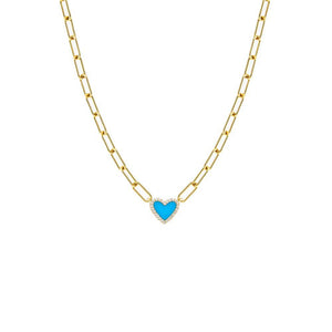 BITZ AHAVA Tiny Stone Heart Paperclip Necklace - Four Color Options