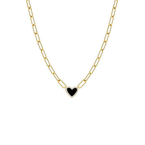 BITZ AHAVA Tiny Stone Heart Paperclip Necklace - Four Color Options