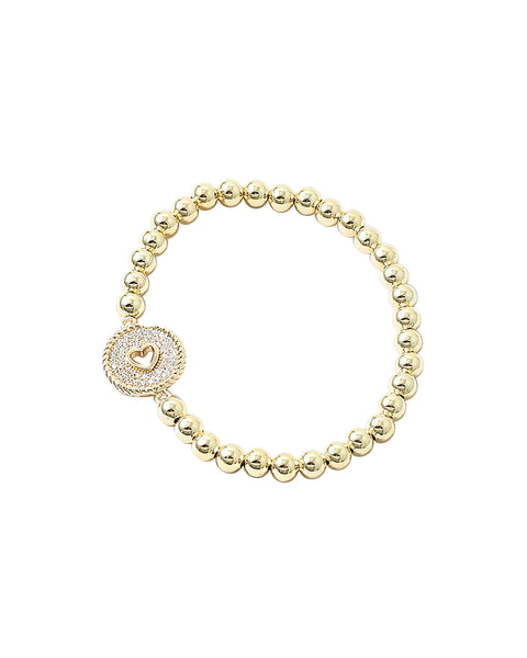 BITZ GOLD BALL N CZ STACKING BRACELET - LOCK HEART