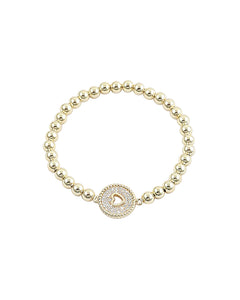 BITZ GOLD BALL N CZ STACKING BRACELET - LOCK HEART