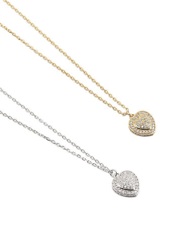 BITZ STERLING SILVER N CZ DOUBLE HEART NECKLACE