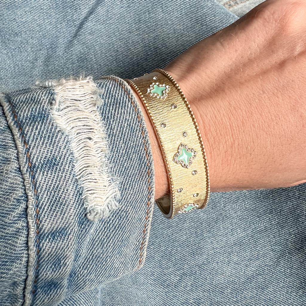 BITZ SATIN BRUSHED GOLD CLOVER CUFF BRACELET- 3 color options