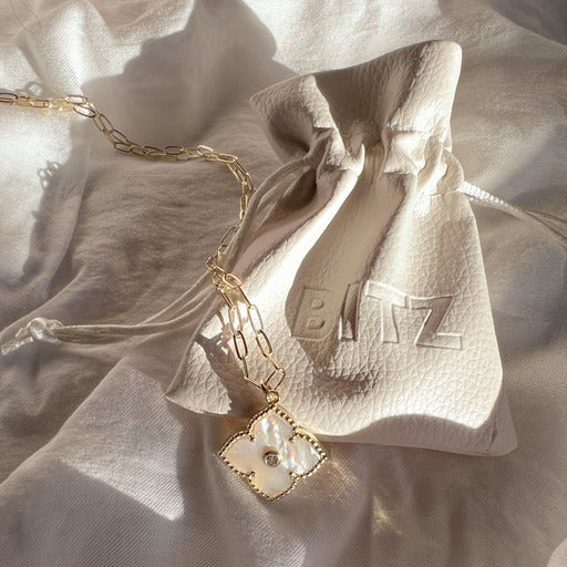 BITZ PAPERCLIP N CZ MOTHER OF PEARL CLOVER NECKLACE PENDANT