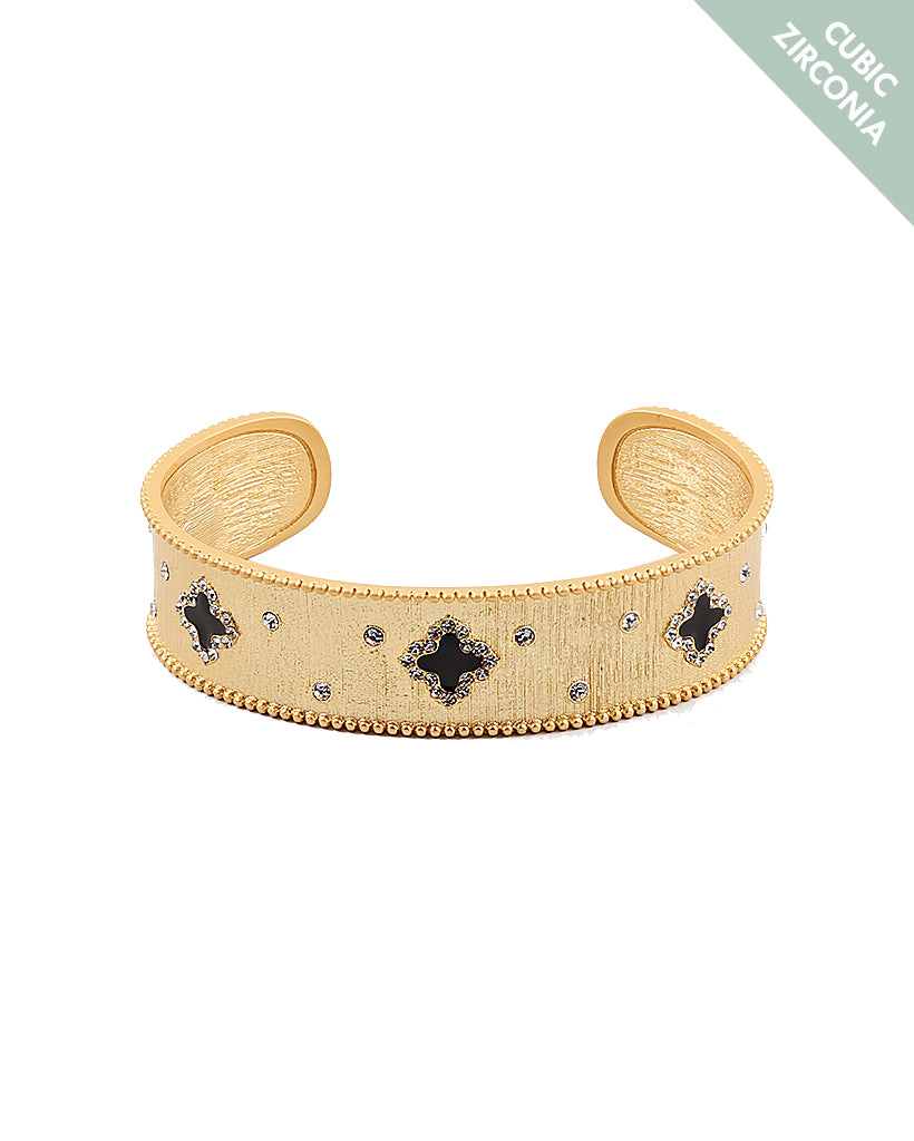 BITZ SATIN BRUSHED GOLD CLOVER CUFF BRACELET- 3 color options