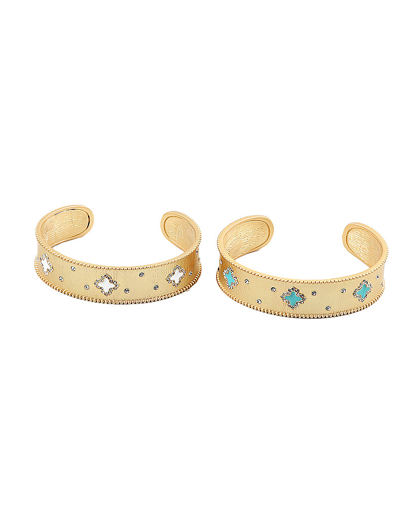 BITZ SATIN BRUSHED GOLD CLOVER CUFF BRACELET- 3 color options