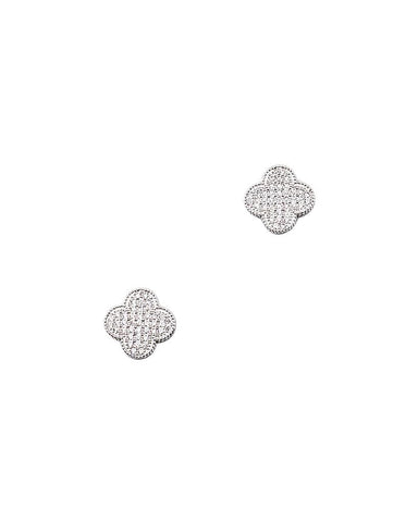 BITZ PAVE CZ CLOVER STUD EARRING GOLD OR SILVER