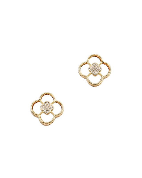 BITZ MOTHER OF PEARL N CZ CLOVER STUD EARRING - GOLD/SILVER