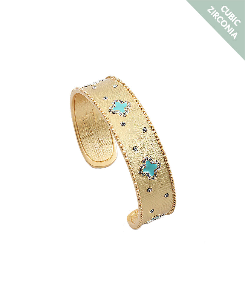 BITZ SATIN BRUSHED GOLD CLOVER CUFF BRACELET- 3 color options