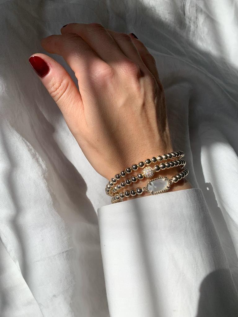 BITZ GOLD BALL N CZ STACKING BRACELET - MOTHER OF PEARL