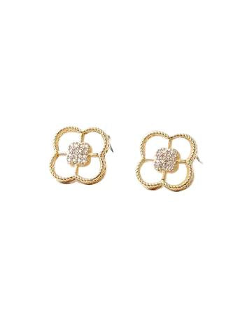 BITZ MOTHER OF PEARL N CZ CLOVER STUD EARRING - GOLD/SILVER