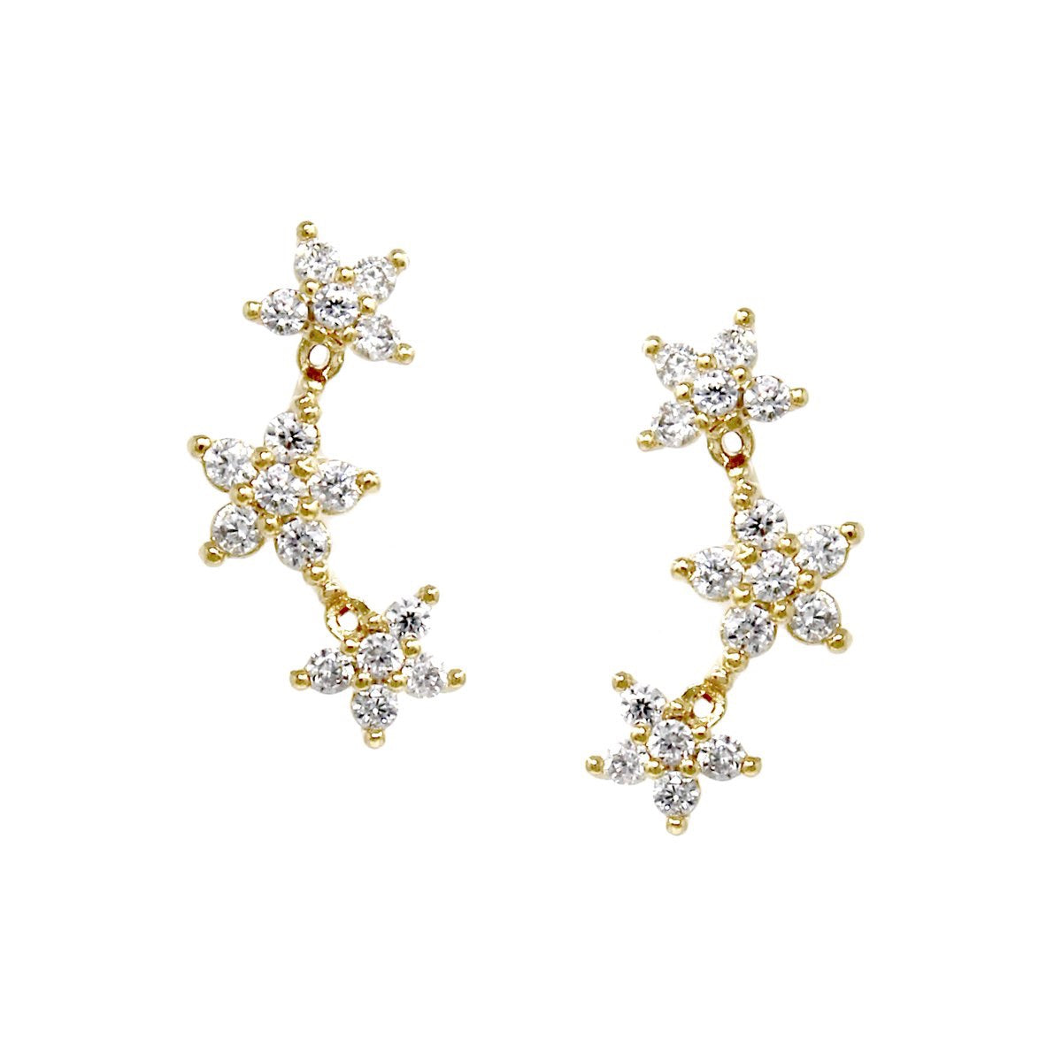 BITZ CZ PAVE Triple Star Gold Dipped Stud Earrings - CRAWLERS - 2 COLOR OPTIONS