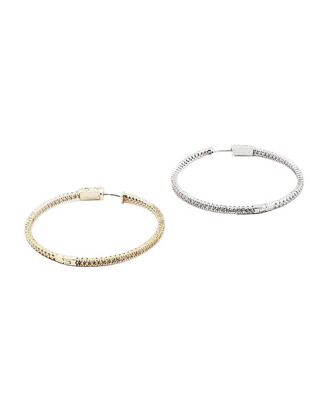 BITZ PAVE CZ HOOP EARRING 2 SIZES - GOLD OR SILVER OPTION